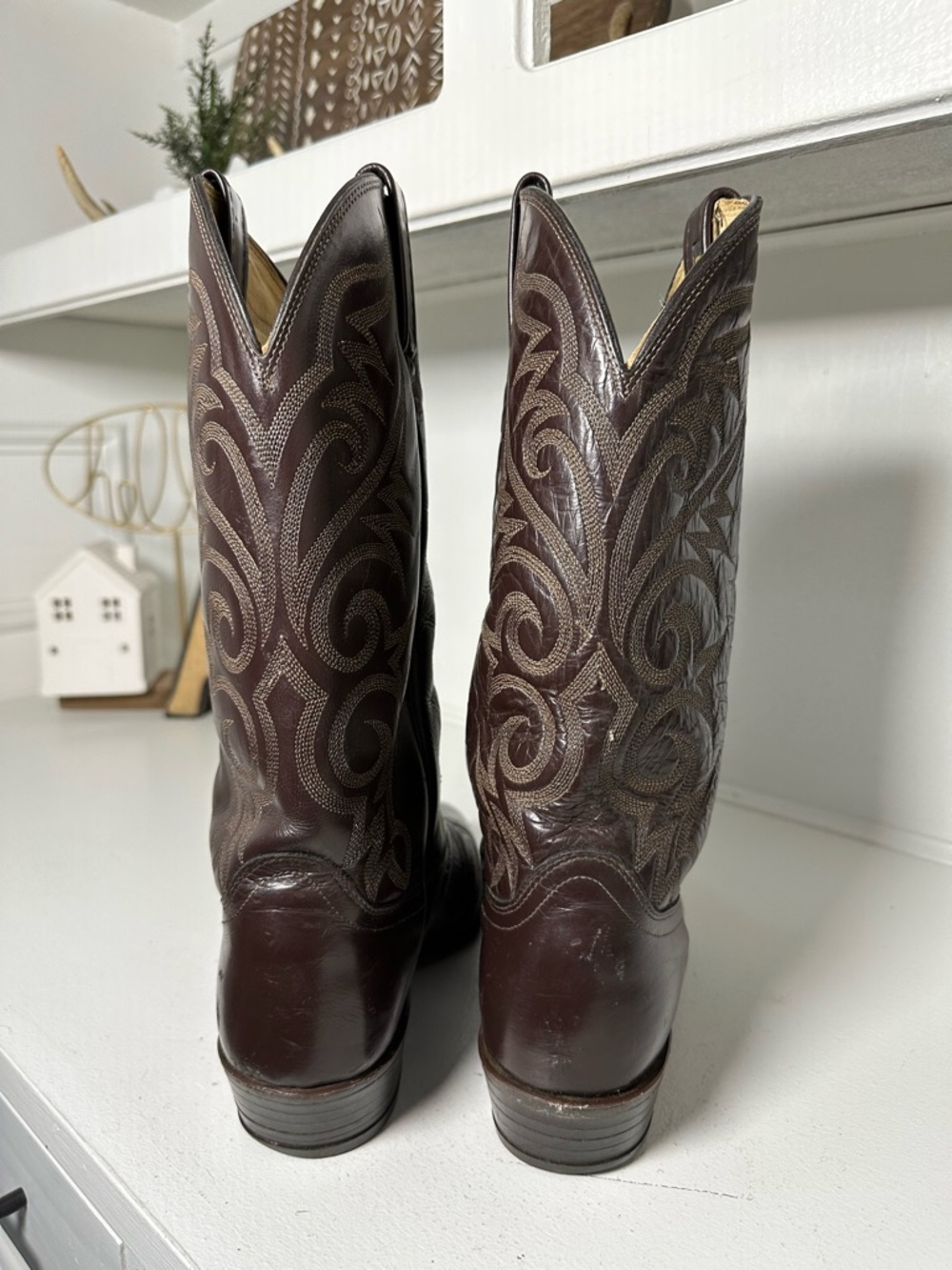 Vintage Dan Post Mens 10.5 Western Boots Brown Leather Cowboy Boots Classic USA - Picture 6 of 10